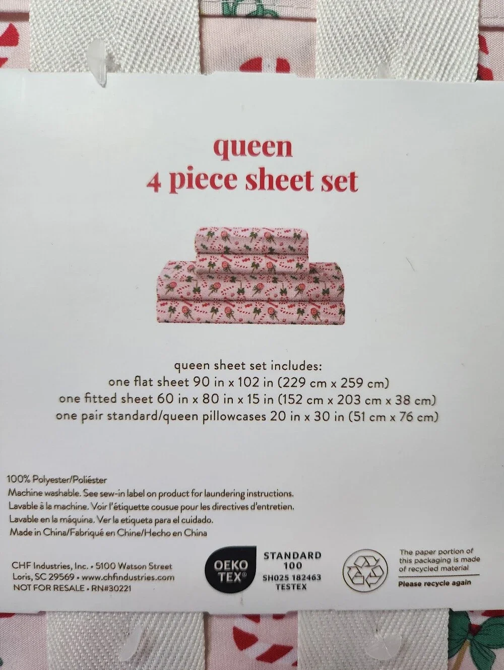 Peri Home Pink Candy Cane Print Sheet Set Queen Size Christmas